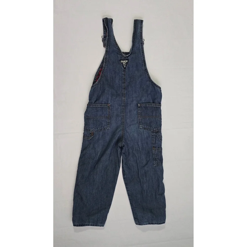 OshKosh Bgosh Boys 5T Flannel Lined Denim Overall BuffaloPlaid Blue Red 21602610